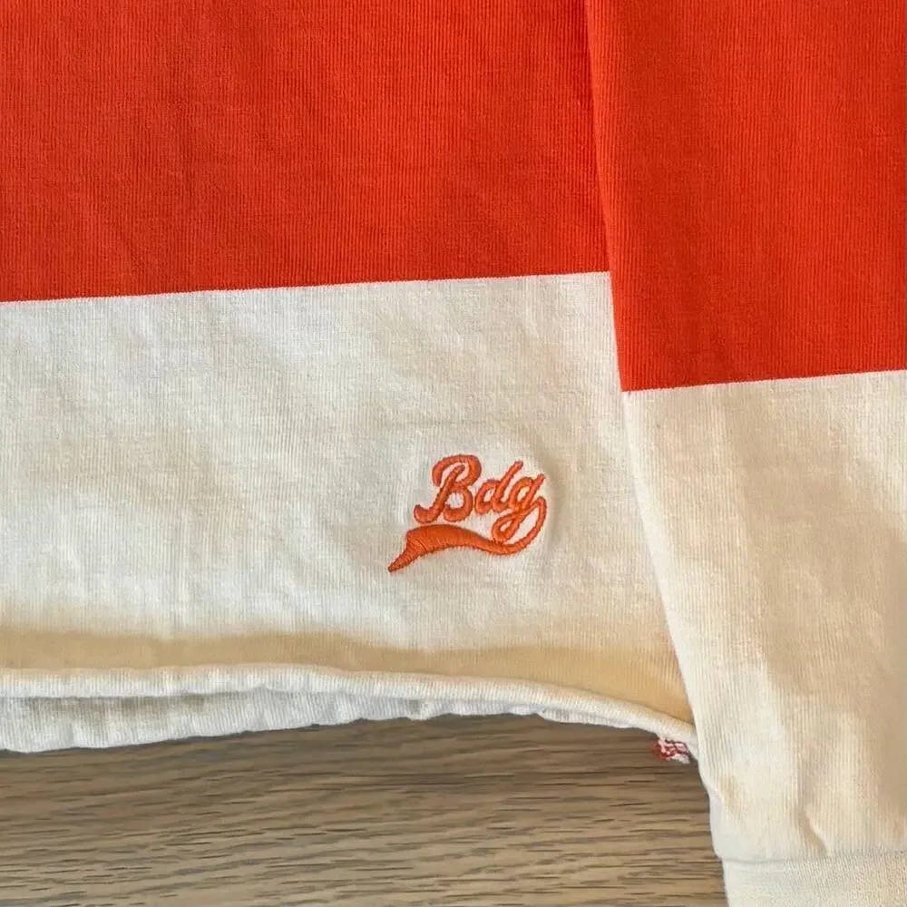 Urban Outfitters BDG Classic Cutoff Rugby Shirt Wide Stripe Orange Mens Large - Picture 4 of 11